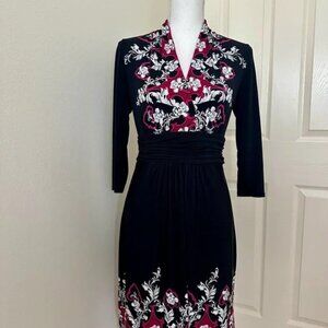 White House Black Market Red and Black Sheath Dress with Plunge Neckline